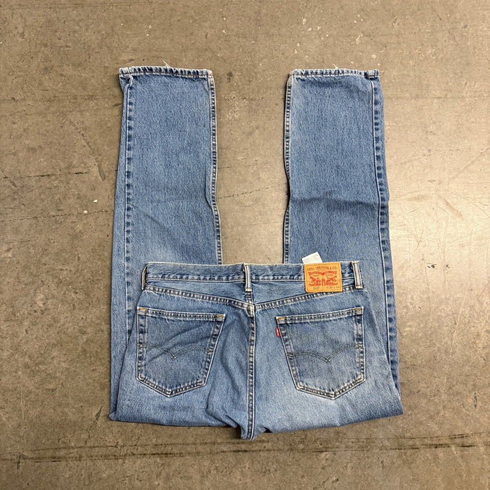 Levis 505 Regular Fit Straight Leg Blue Denim Jeans Mens 36x34 Medium Wash